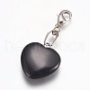 Heart Natural Black Stone Pendant Decorations HJEW-PH01132-14-1