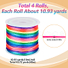 SUNNYCLUE 4 Rolls Segment Dyed Nylon Rattail Satin Cord NWIR-SC0001-19-2
