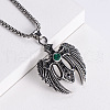 Punk Retro Stainless Steel Pave Green Cubic Zirconia Cross Angel Wing Pendant Necklaces for Men GM5951-5
