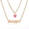 Acrylic Butterfly with Alloy Word Babygirl Pendant Double Layer Necklaces for Women WG9E726-04-2