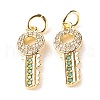 Brass Micro Pave Green & Clear Cubic Zirconia Pendants ZIRC-P094-02G-RS-2