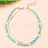 2Pcs Flower Glass Seed Beaded with Plastic Pearl Beaded Necklace Sets for Women FS-WGE85A7-15-1