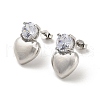 Heart Rack Plating Brass Micro Pave Clear Cubic Zirconia Stud Earrings EJEW-M240-03P-1