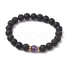 Natural Amethyst & Lava Rock Round Beaded Stretch Bracelets for Women BJEW-JB10797-01-1