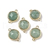 Brass Pave Natural Green Aventurine Faceted Flat Round Connector Charms G-U028-04G-08-1