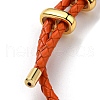 Brass Column Bar Link Bracelet with Leather Cords BJEW-G675-05G-06-3
