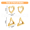 FIBLOOM 12Pcs 6 Style Stainless Steel Hoop Earrings for Women EJEW-FI0002-08-2