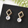 Rhombus & Flat Round Brass Micro Pave Cubic Zirconia Stud Earrings for Women EJEW-G428-20G-02-2