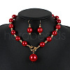 ABS Plastic Imitation Pearl Round Beaded Pendant Necklaces & Dangle Earrings Sets for Women WGD1C77-04-1