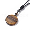 Natural Tiger Eye Flat Round with Flower of Life Pendant Necklace with Nylon Cord for Women NJEW-P274-02-01-3