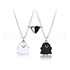 2Pcs Ghost Alloy Black & White Enamel Split Pendant Best Friend Necklaces with Heart Magnetic Clasps FS-WG095C9-01-5