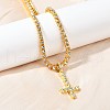 Alloy Full Crystal Rhinestone Inverted Cross Pendant Necklaces NJEW-P333-01G-2