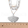 304 Stainless Steel & Natural Pearl & Enamel Beads Leaf Pendant 3 Layer Necklaces for Women NJEW-A045-18P-5