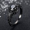 Flat Round Brass Jet Rhinestone Finger Rings FS-WG232E0-05-1