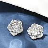 Flower Brass Micro Pave Clear Cubic Zirconia Stud Earrings EJEW-M082-19P-1