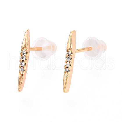 Brass Micro Pave Clear Cubic Zirconia Stud Earrings EJEW-T047-36G-1