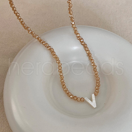 Natural Shell Initial Pendant Glass Beaded Pendant Necklaces FS-WG76541-22-1
