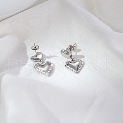 Simple Heart Stainless Steel Dangle Stud Earrings WJ2293-1-1