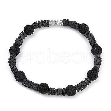Natural Lava Rock Beaded Bracelets for Women Men BJEW-F480-01-1