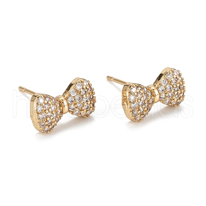Bowknot Sparkling Cubic Zirconia Stud Earrings for Girl Women EJEW-H126-07G-1