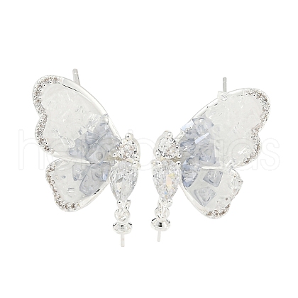 Brass with Enamel with Cubic Zirconia with Crystal Stud Earring with 925 Sterling Silver Pins KK-Q820-07S-1