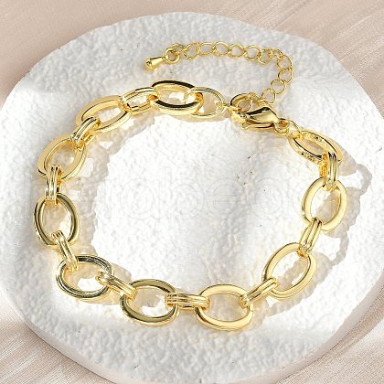Brass Oval Link Chain Bracelets for Women Men BJEW-K273-10G-1