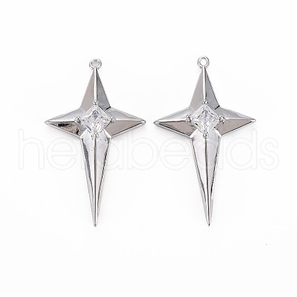 Brass Micro Pave Clear Cubic Zirconia Pendants X-KK-S364-102P-1