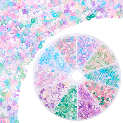   10 Setes 10 Colors Transparent Frosted Glass Round Seed Beads GLAA-PH0003-44B-1