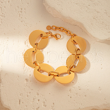 304 Stainless Steel Flat Round Link Chain Bracelets for Women BJEW-S173-01G-1