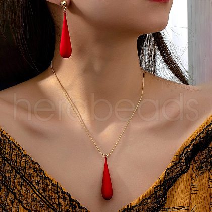 Teardrop Alloy Pendant Necklaces & Stud Dangle Earrings Sets FS-WGA2A6E-03-1