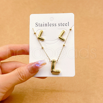 304 Stainless Steel Pendant Necklaces & Stud Earrings Sets FS-WGEB5F1-12-1