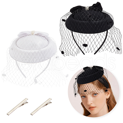 AHADERMAKER 2 Sets 2 Colors Mesh Veil Hair Bands MRMJ-GA0001-23-1