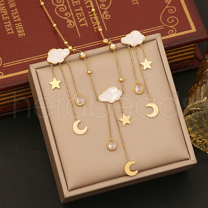 304 Stainless Steel Micro Pave Cubic Zirconia Pendant Necklaces & Stud Earrings Sets FS-WG87FF9-03-1