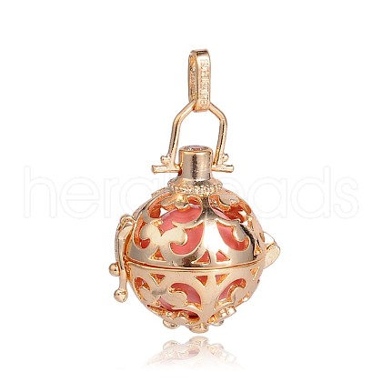 Golden Plated Brass Hollow Round Cage Pendants KK-J246-06G-1