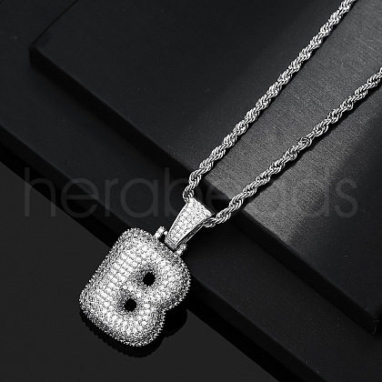 Brass Micro Pave Clear Cubic Zirconia Chunky Initial Pendant Necklaces WG24EA8-02-1