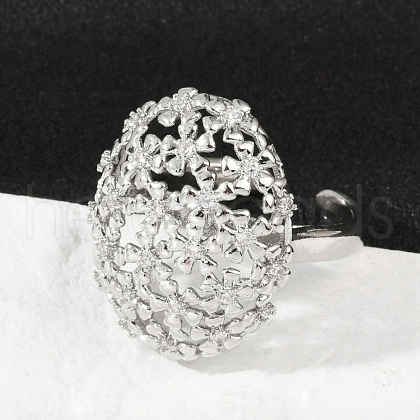 Brass Micro Pave Cubic Zirconia Adjustable Cuff Rings for Women RJEW-C129-07P-1