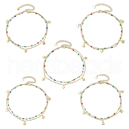 304 Stainless Steel & Brass Double Layer Chain Anklets AJEW-AN00629-1