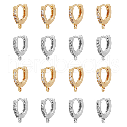DICOSMETIC 16Pcs 2 Colors Brass Micro Pave Cubic Zirconia Huggie Hoop Earring Findings KK-DC0002-76-1