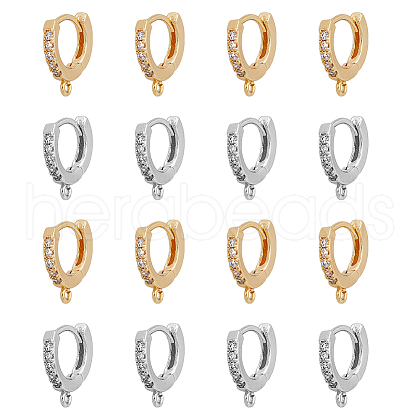 DICOSMETIC 16Pcs 2 Colors Brass Micro Pave Cubic Zirconia Huggie Hoop Earring Findings KK-DC0002-76-1