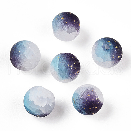 Frosted Baking Painted Crackle Glass Beads with Glitter Powder X1-DGLA-T004-01J-1