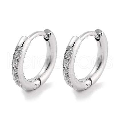 304 Stainless Steel Micro Pave Clear Cubic Zirconia Huggie Hoop Earrings EJEW-C096-01B-P-1