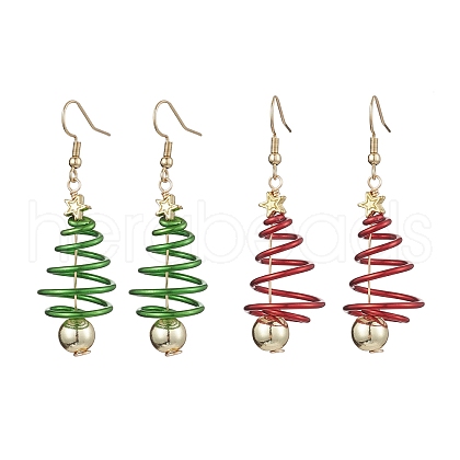 2 Pairs 2 Colors Christma Tree Electroplated Synthetic Non-magnetic Hematite & Aluminum Wire Dangle Earrings EJEW-JE05908-1