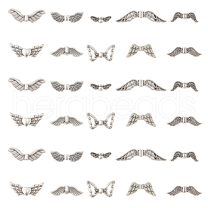 100Pcs 10 Styles Tibetan Style Alloy Fairy Wing Beads TIBEB-CJ0001-27-1