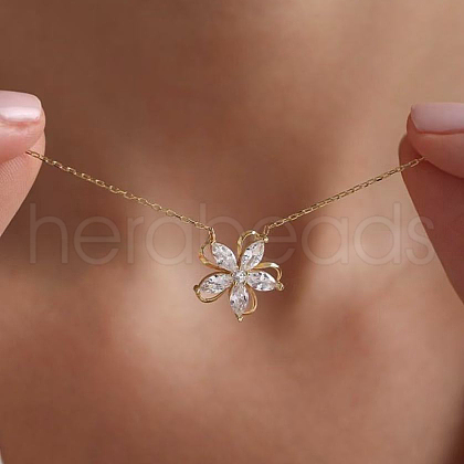 Fashionable Sweet Style 925 Sterling Silver Pave Clear Cubic Zirconia Flower Pendant Necklaces for Women ZF6368-1