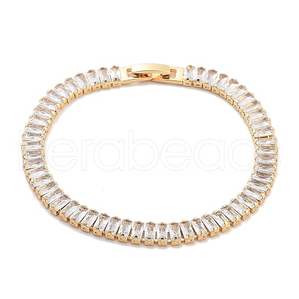 Brass Pave Clear Cubic Zirconia Rectangle Link Bracelets BJEW-YWC0002-11B-G-1