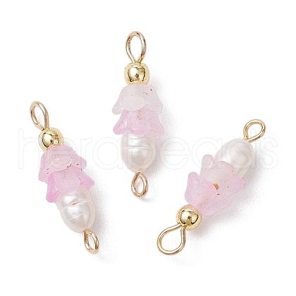 Frosted Flower Natural Cultured Freshwater Pearl & Acrylic Connector Charms PALLOY-JF03590-04-1