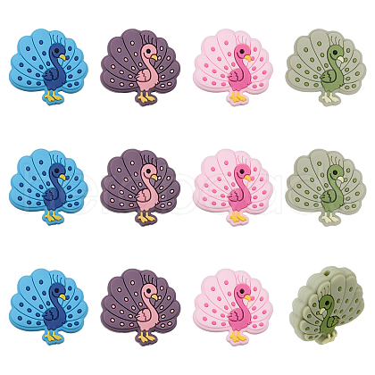 CHGCRAFT 12Pcs 4 Colors Food Grade Eco-Friendly Silicone Beads SIL-CA0001-86-1