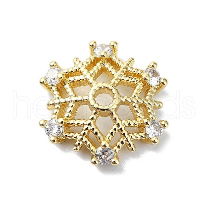 Rack Plating Brass Micro Pave Clear Cubic Zirconia Bead Cap KK-U014-11B-G-1