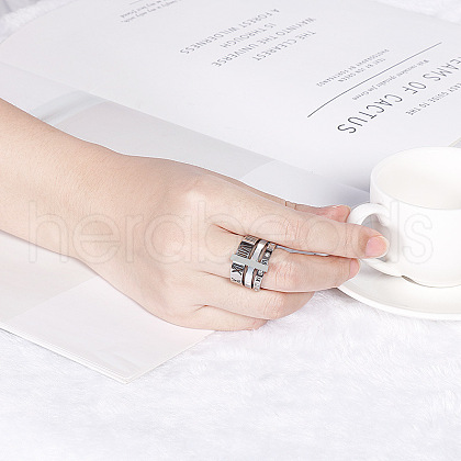 Roman Numerals 304 Stainless Steel & Crystal Rhinestone & Natural Shell Finger Rings FS-WGD9A22-06-1
