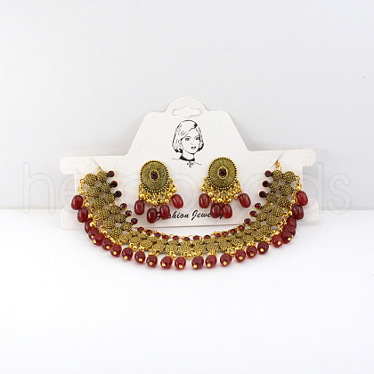 Oval Bohemian Style Alloy with Resin Tassel Pendant Necklace & Stud Earring Sets FS-WGB129C-02-1
